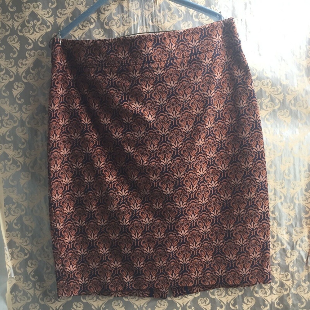 Ann Taylor Brown Print Skirt Art Nouveau Deco Size 12 Cotton Rayon Blend